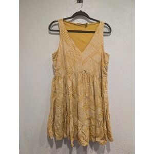 Sincerely Jules Tiered Mini Dress Casual Sleeveless Yellow‎ Print XL 0191